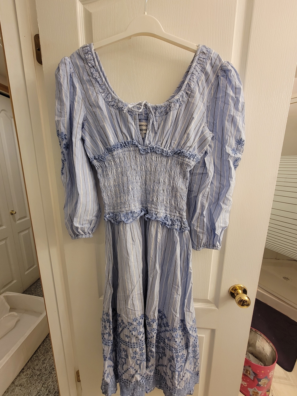 Blue Striped Smocked Waist Summer Dress